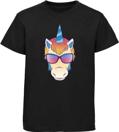 Kinder T-Shirt Einhorn Kopf mit Sonnenbrille